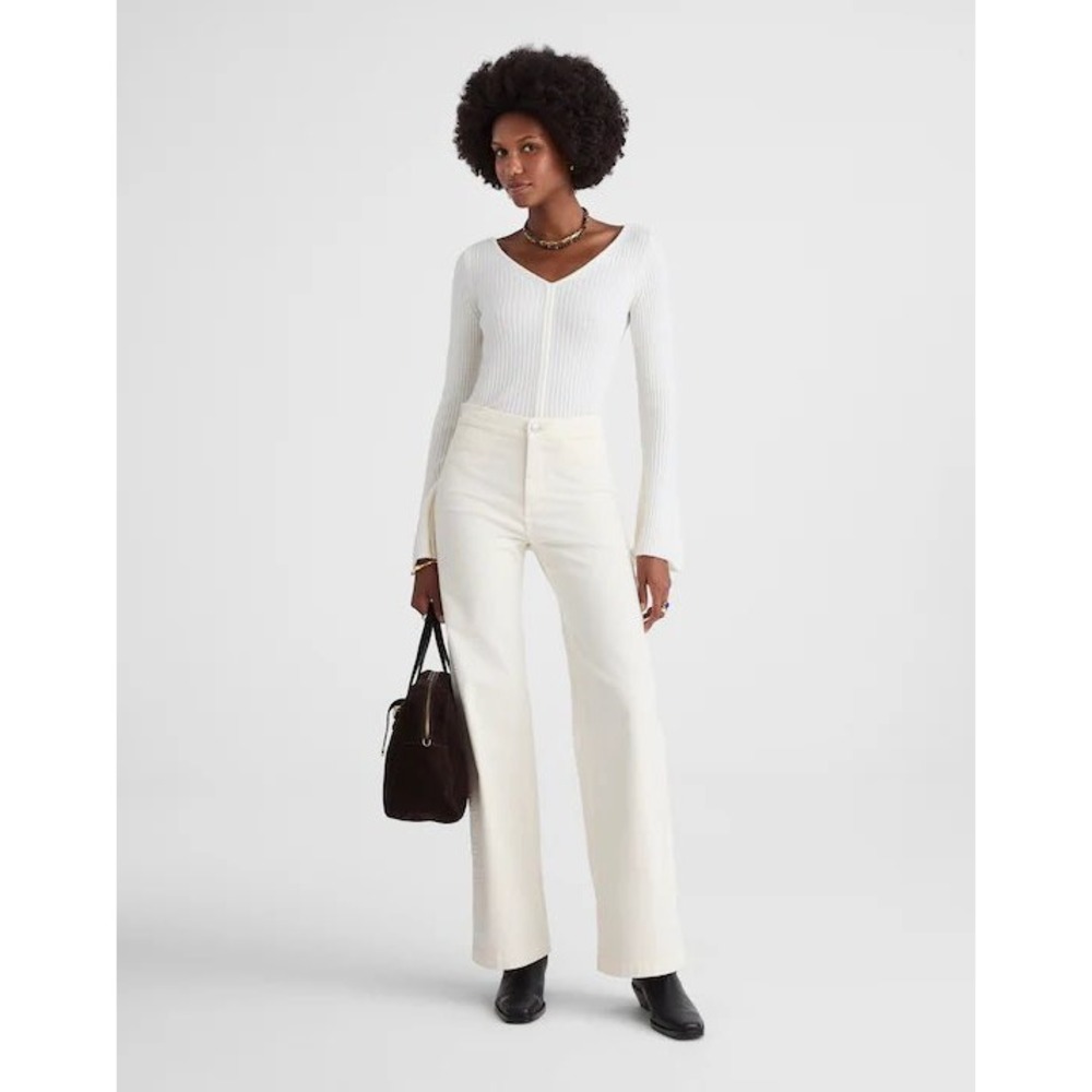 Madewell The Wide-Leg Pant Cream Corduroy High Rise NX207 Women's Size 4 26